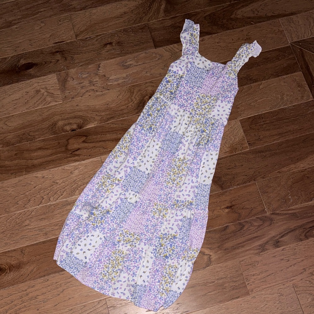 Girls Art Class Floral Dress with Purple and Yellow Accents